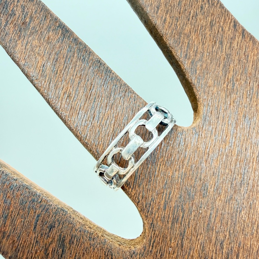 Vintage Sterling Silver Openwork Link Band Ring Size 5.75 Geometric 925 Jewelry - Picture 2 of 8